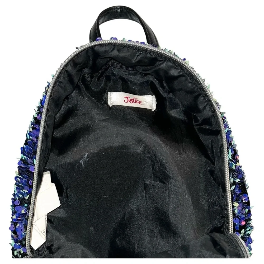 Justice Backpack Girls Purple Pink Black Letter “I” 10 inch Sparkle